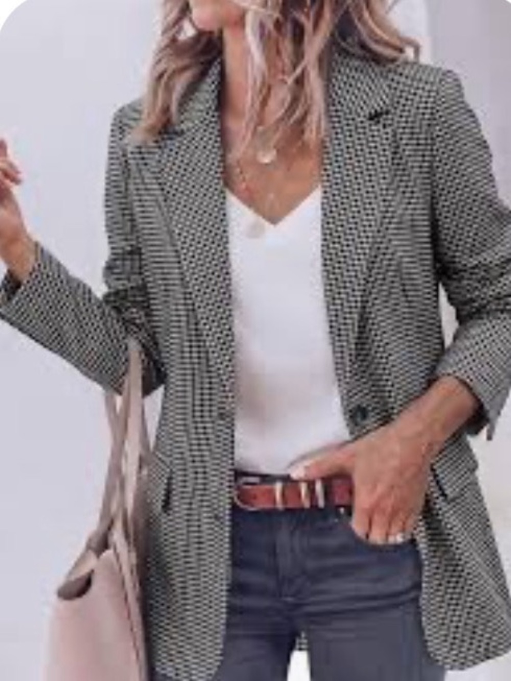 Adrianna Papell Houndstooth Single-Button Blazer Jacket - Black & White